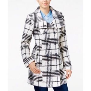 BCX plaid flare-collar pea coat